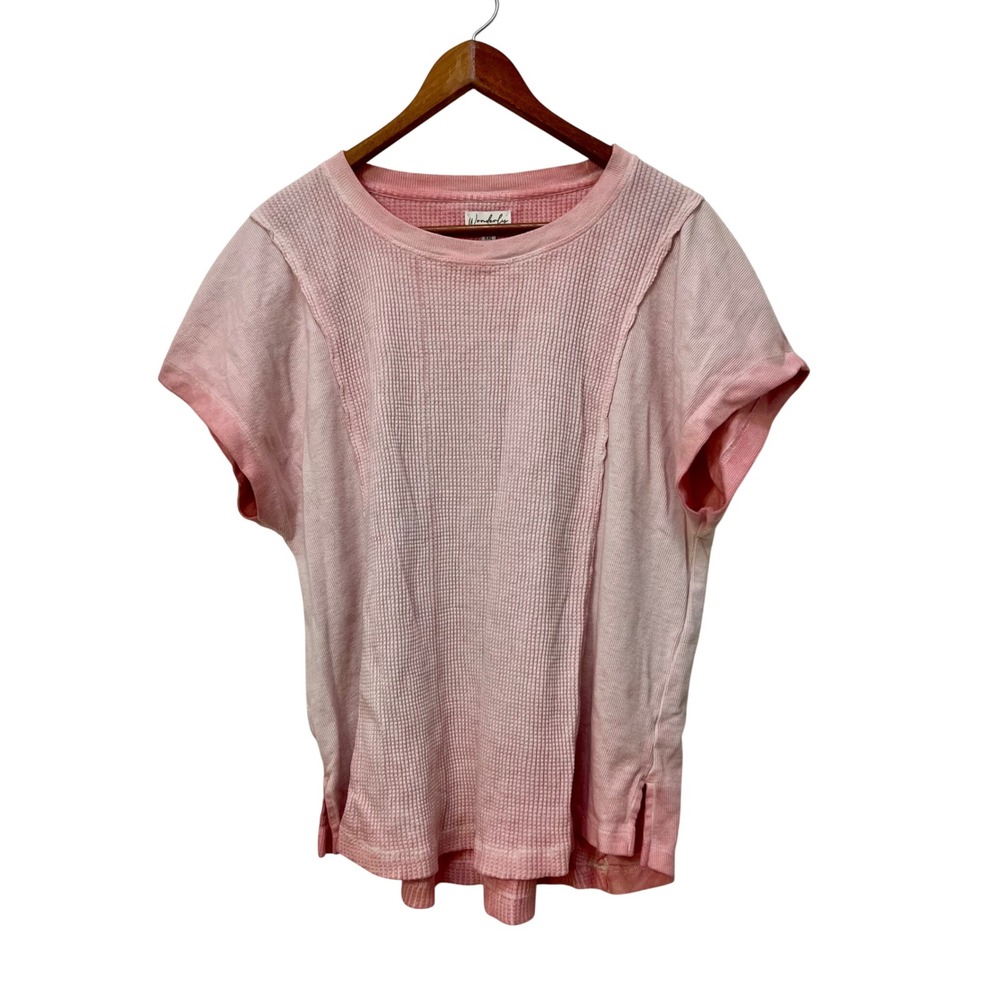 Wonderly Pink Waffle Knit Mixed Media Ombre Short Sleeve Top XXL